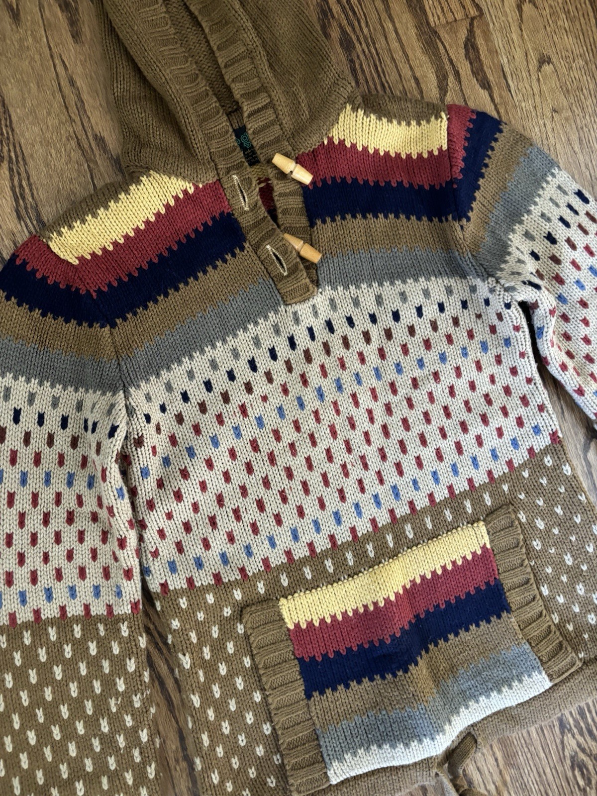 Vintage 1970’s CHEGO Acrylic Hooded Pullover Sweater Nordic Design M Neutrals