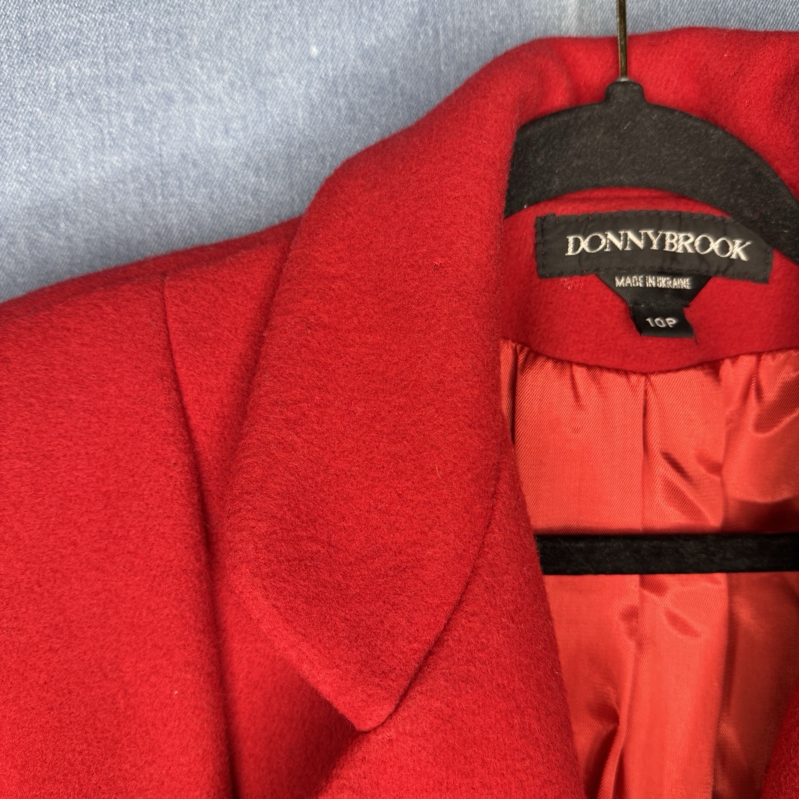 Vintage 80s Donnybrook Womens Red Wool Double Breasted Coat 10 Petite