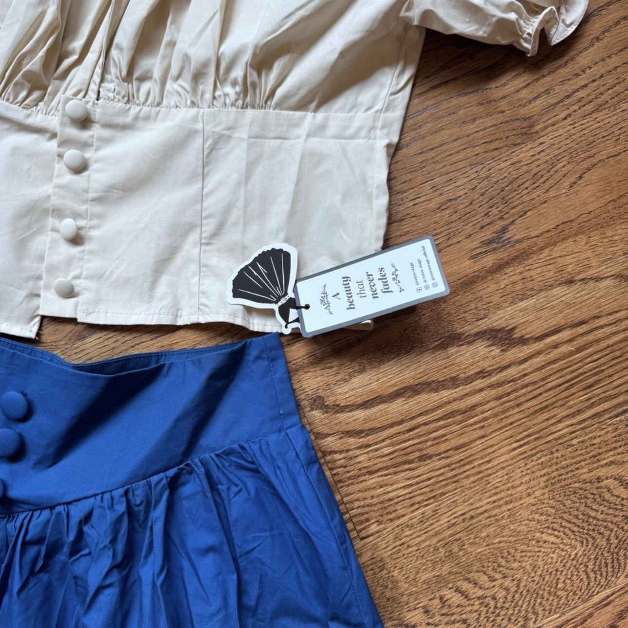 Vintage 2 piece Retro Stage Cream and Blue 1940’s Dress