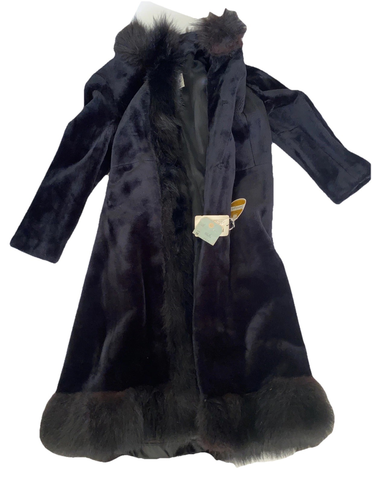 Irving Posluns Black Glam Raccoon Trimmed Orlon Coat New Old Stock NWT Sz M