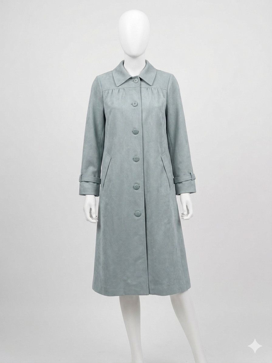 Vintage 70s Lady Jerold Powder Blue Swing Coat Faux Suede Mod Tent Jacket Lined
