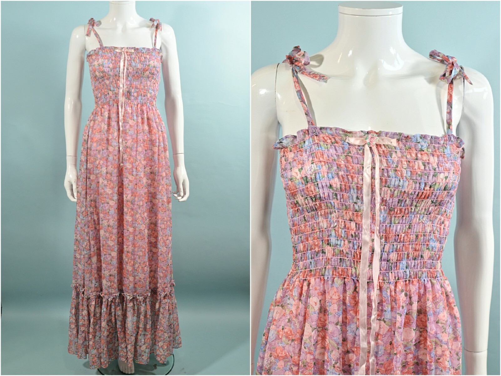 Vintage Floral Maxi, Cottagecore Prairie Hippie Dress, California Holiday XS/S