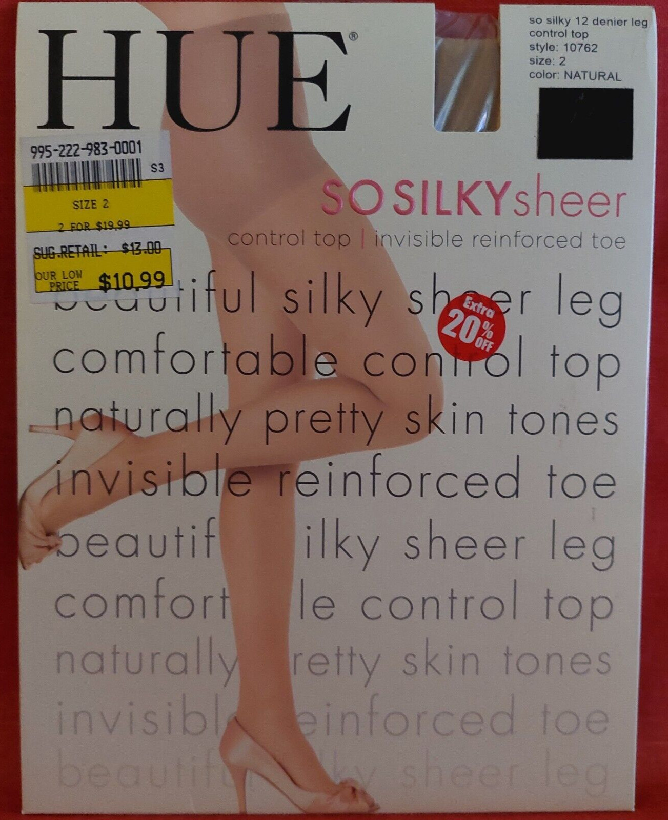 Vintage Pantyhose HUE So Silky Sheer Invisible Reinforced Natural Size 2 BONT1