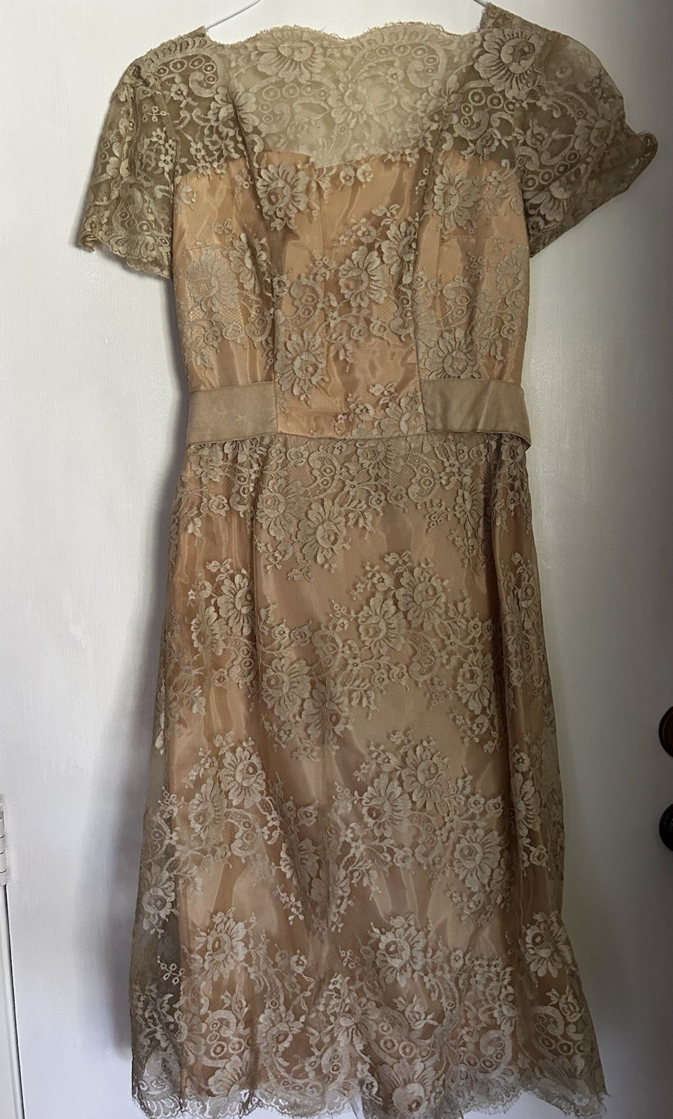 Gorgeous 1950’s Lace Cocktail Dress with Velveteen Accent At Waist
