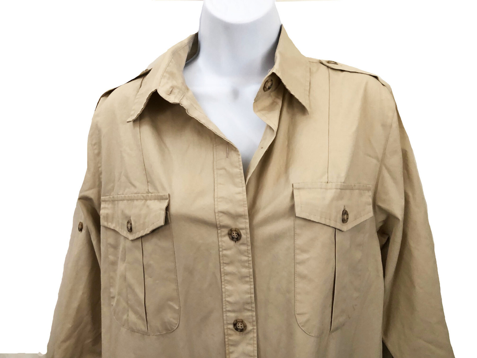Rare Orig Banana Republic 1970s 100% Cotton Epaulettes Khaki Safari Dress sz 12