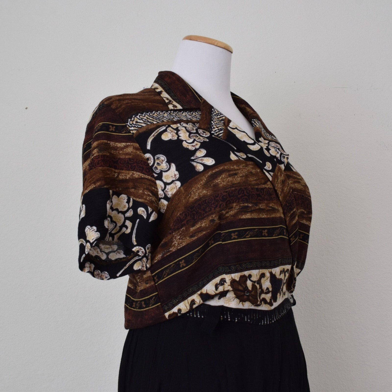 Vintage 90s Black/Brown Rayon Jumpsuit/Romper size 10 | 28-30 waist