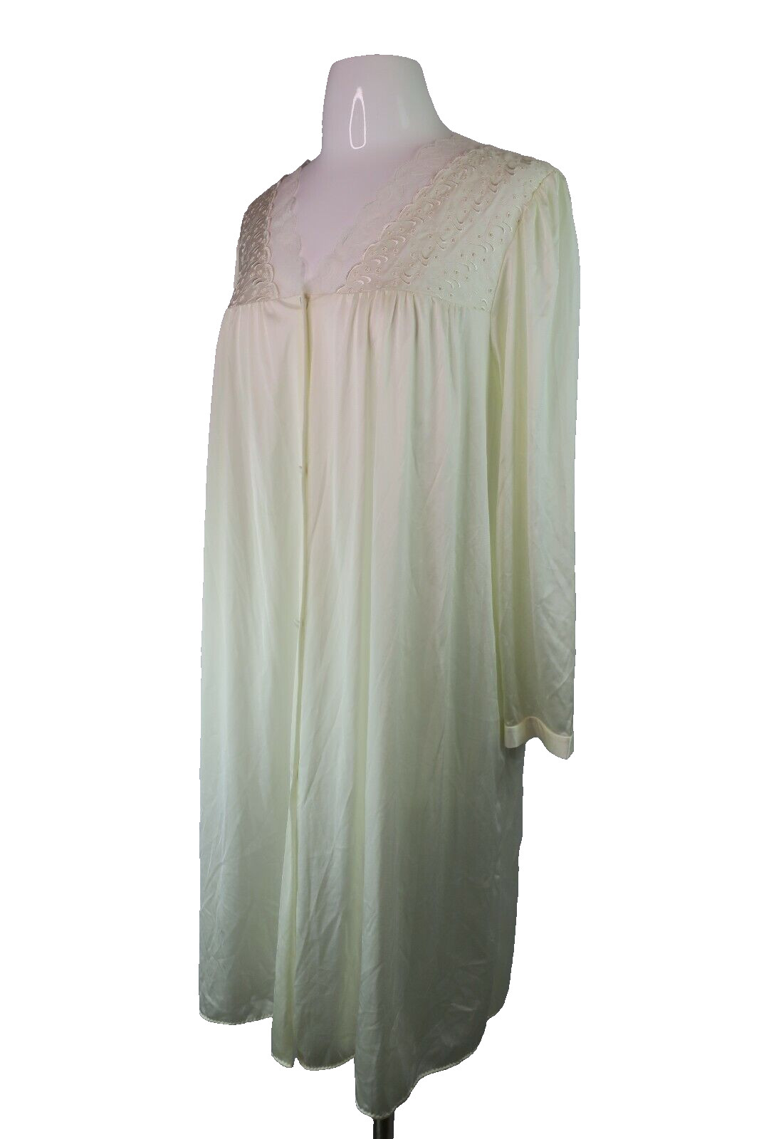 Vanity Fair Housecoat Robe Peignoir Ivory Bridal Nylon Lace Made USA VTG 80s M