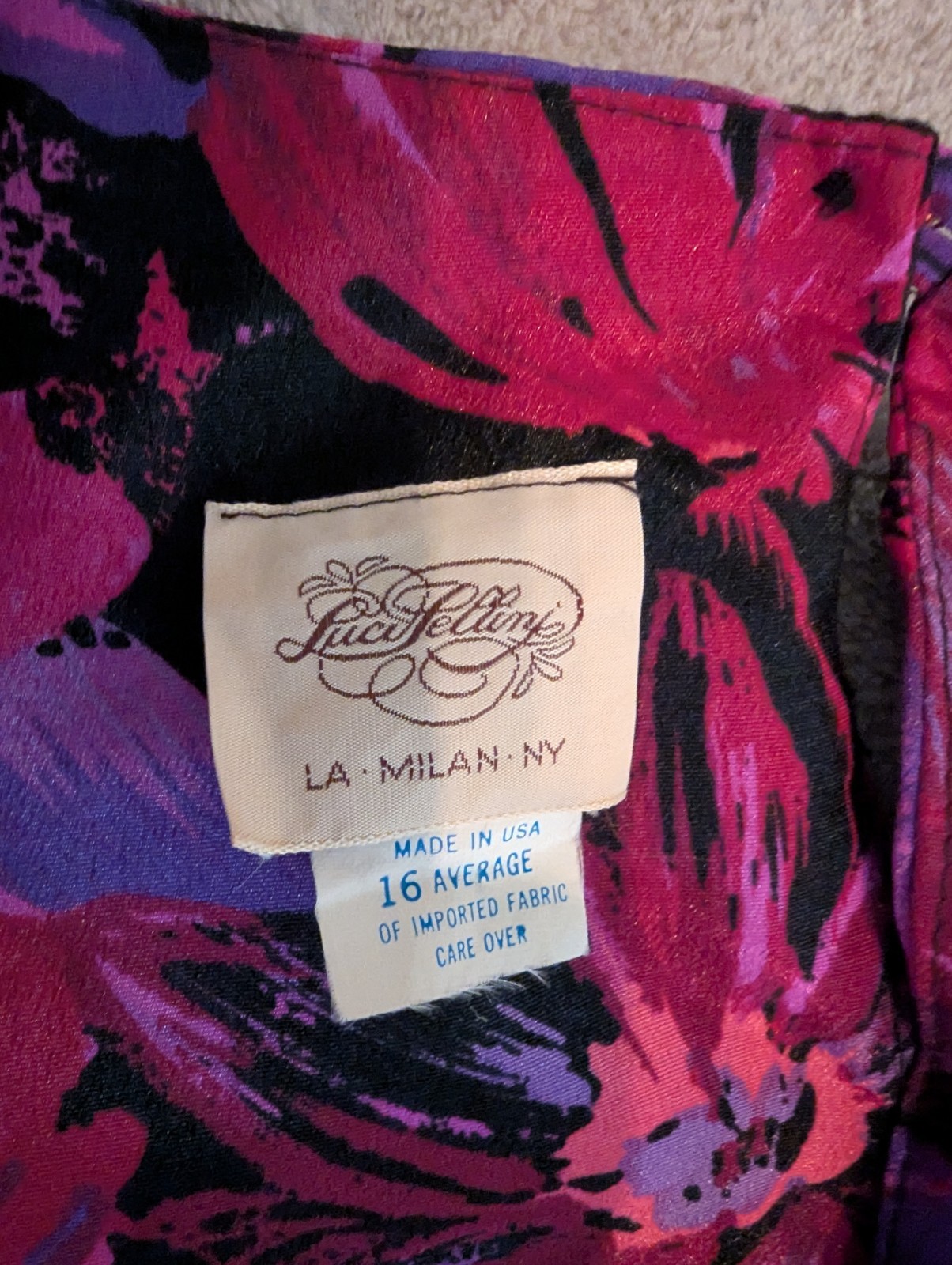Vintage 1980s Luci Pellini Pink Purple Floral Blouson Dress Elastic Waist XXL