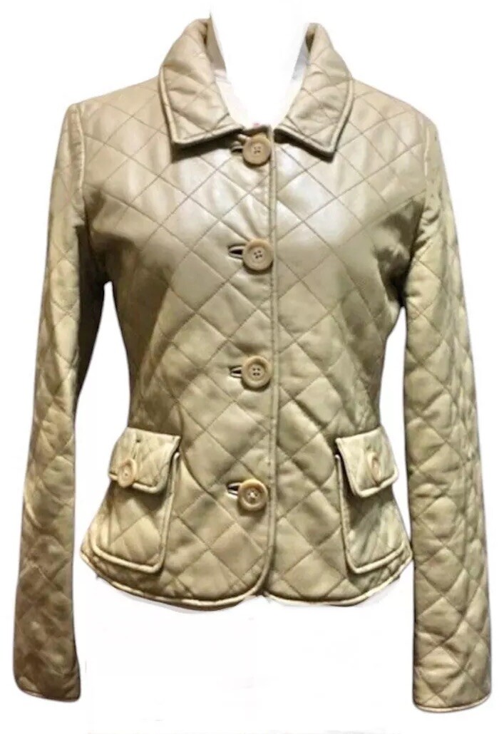 Vintage 80s WILSONS Leather Diamond Quilted Jacket Sz S Genuine Lamb Tan Coat
