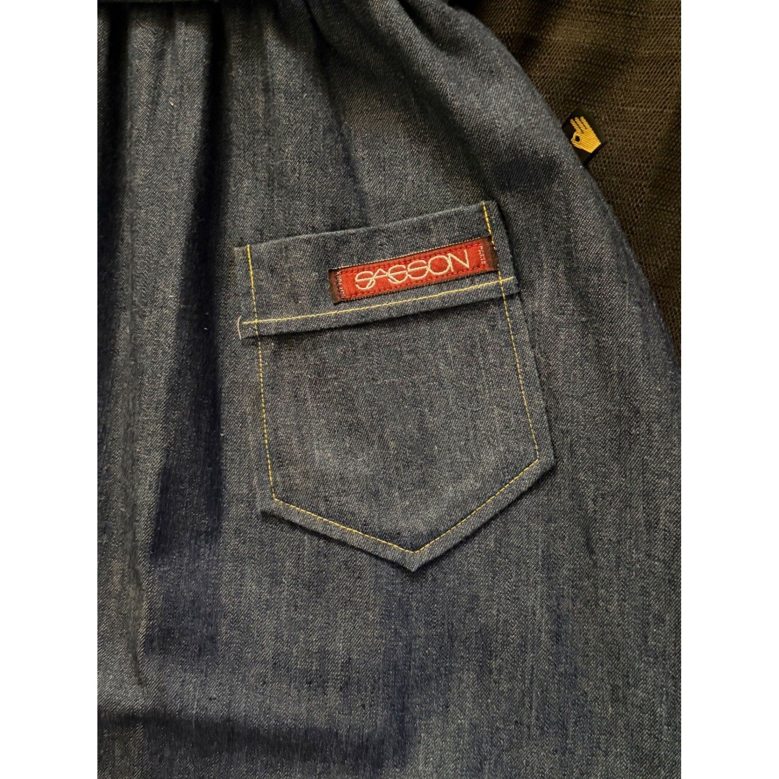 70’s Sasson denim dress size 12Union label Western, A-line, Ruffle Made in USA