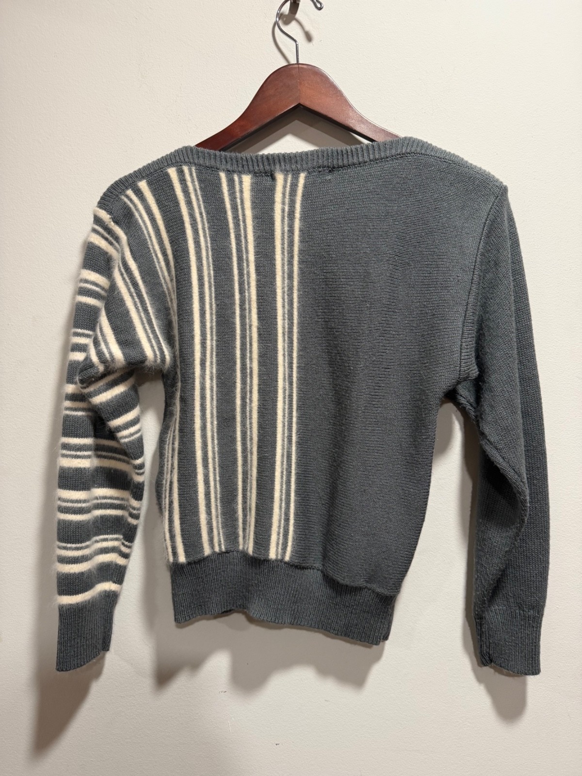 Vintage 1980s YVES SAINT LAURENT Activewear Sweater Grey White Stripe Womens YSL
