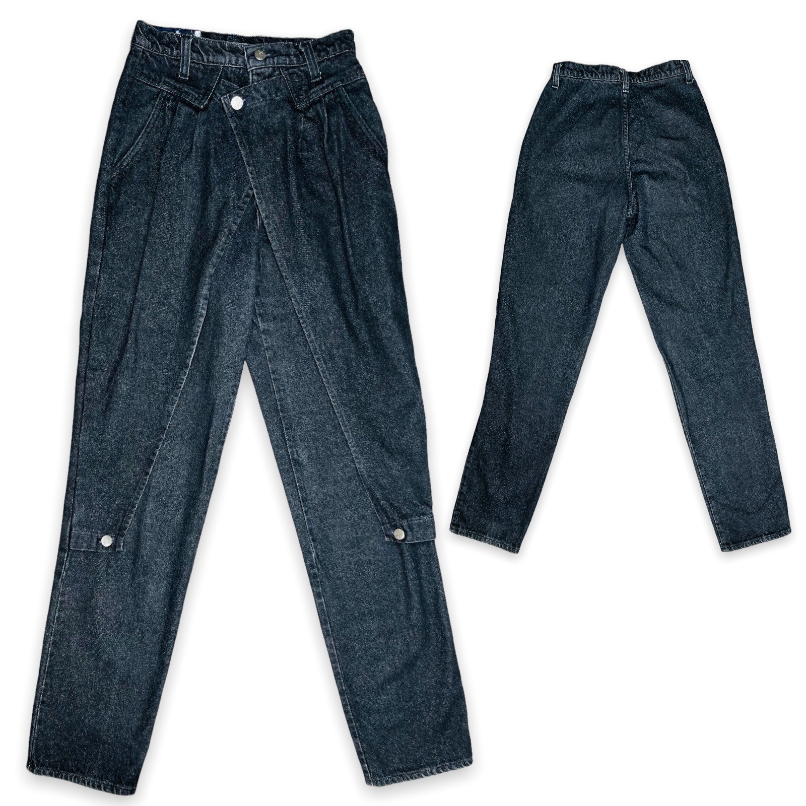 Vintage Panhandle Slim 80s Womens Western Rodeo Chaps Black Denim Jeans 7/8 26″