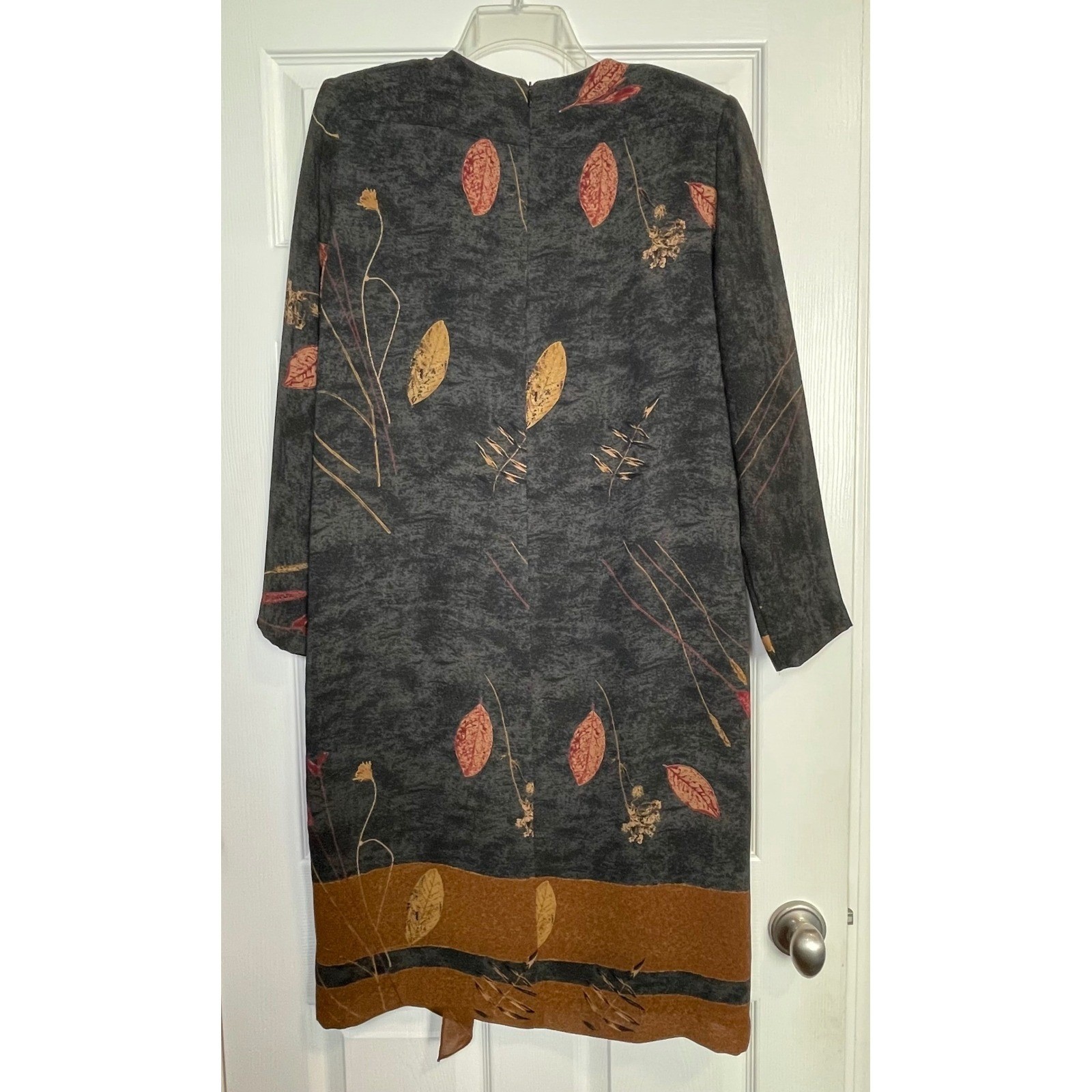 Vintage Willi of California Dress Womens 10 Leaf Print Scarf Midi USA