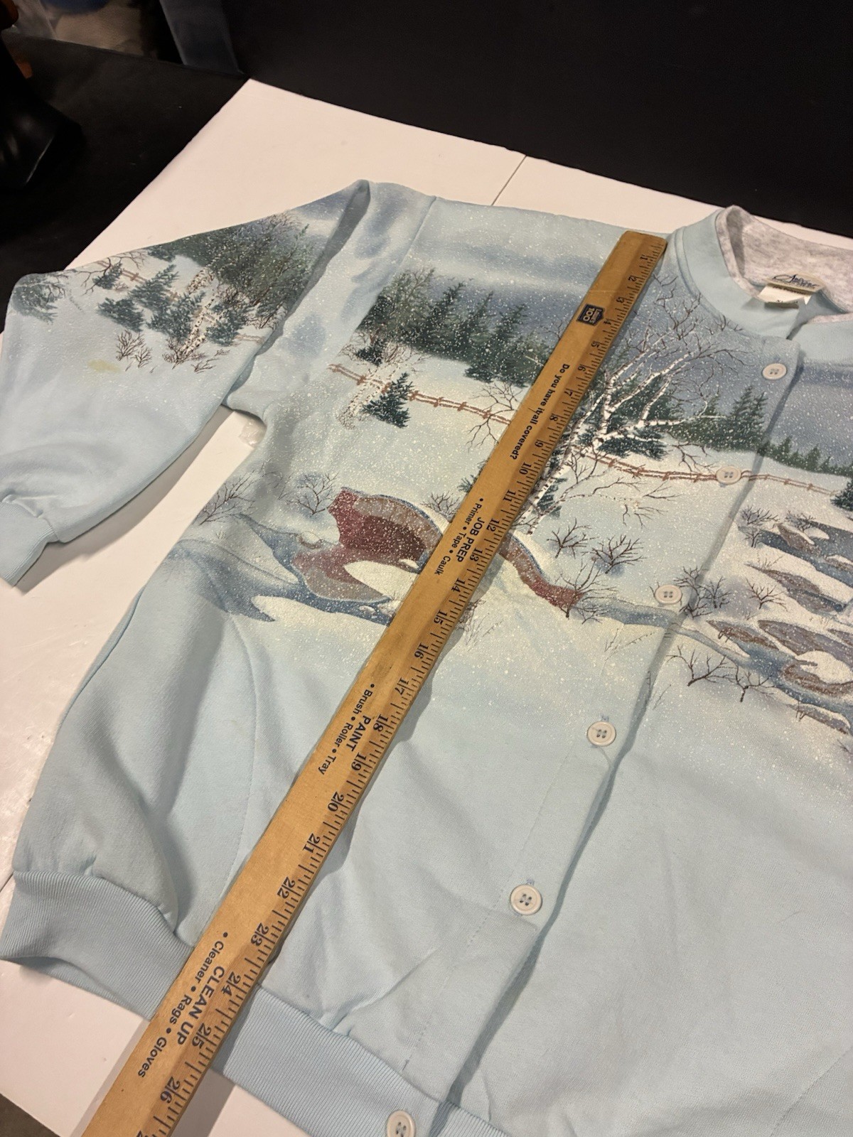 Vtg Winter Scene Graphic Sweatshirt Jacket Women’s Med Grandmacore Button (XL!)