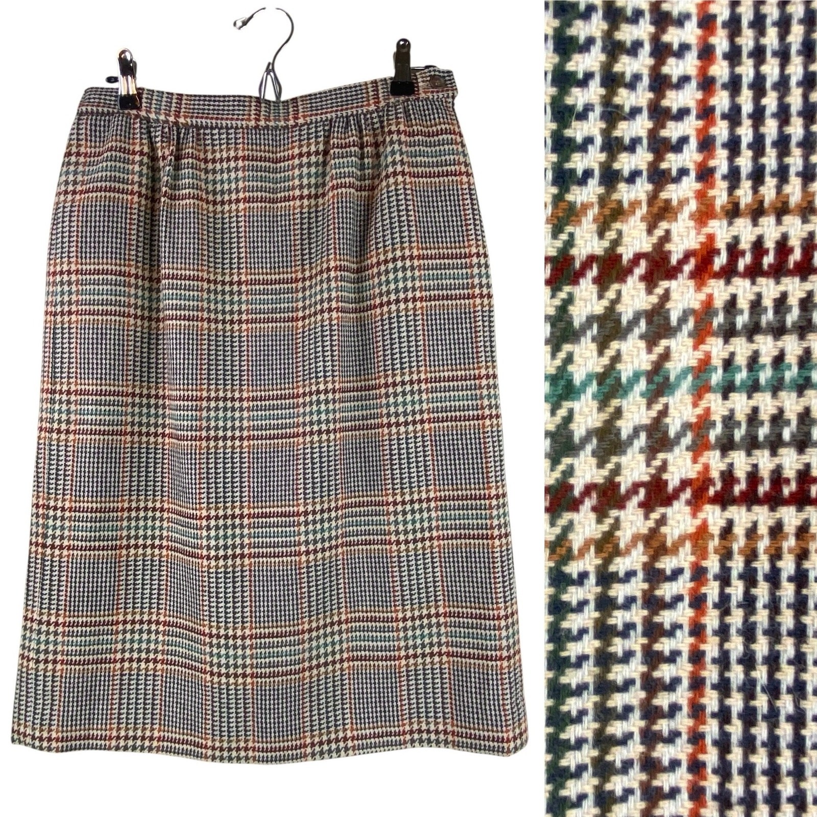 Vintage Pendleton 100% Wool Skirt Size 8/10 Petite Herringbone Plaid Pockets