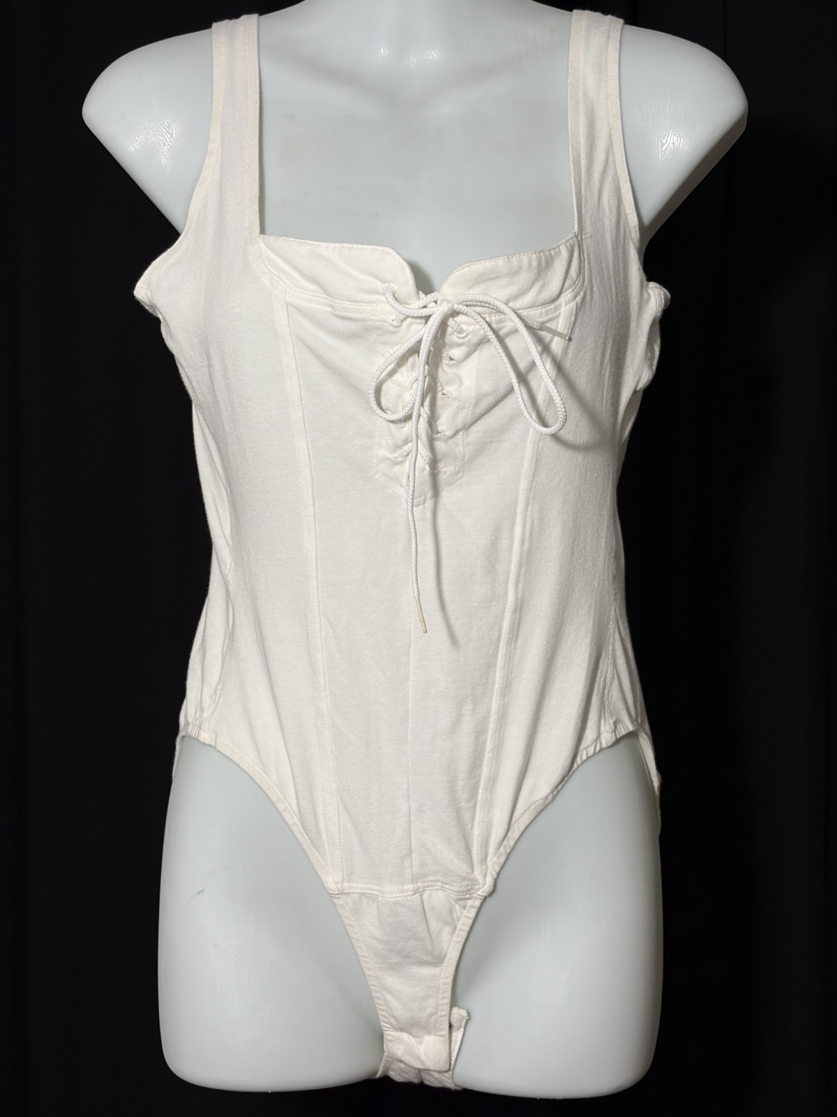 Gaviota VTG Stylish White Snap Body Suit LaceUp ContouredRelaxed Fit Sz Large