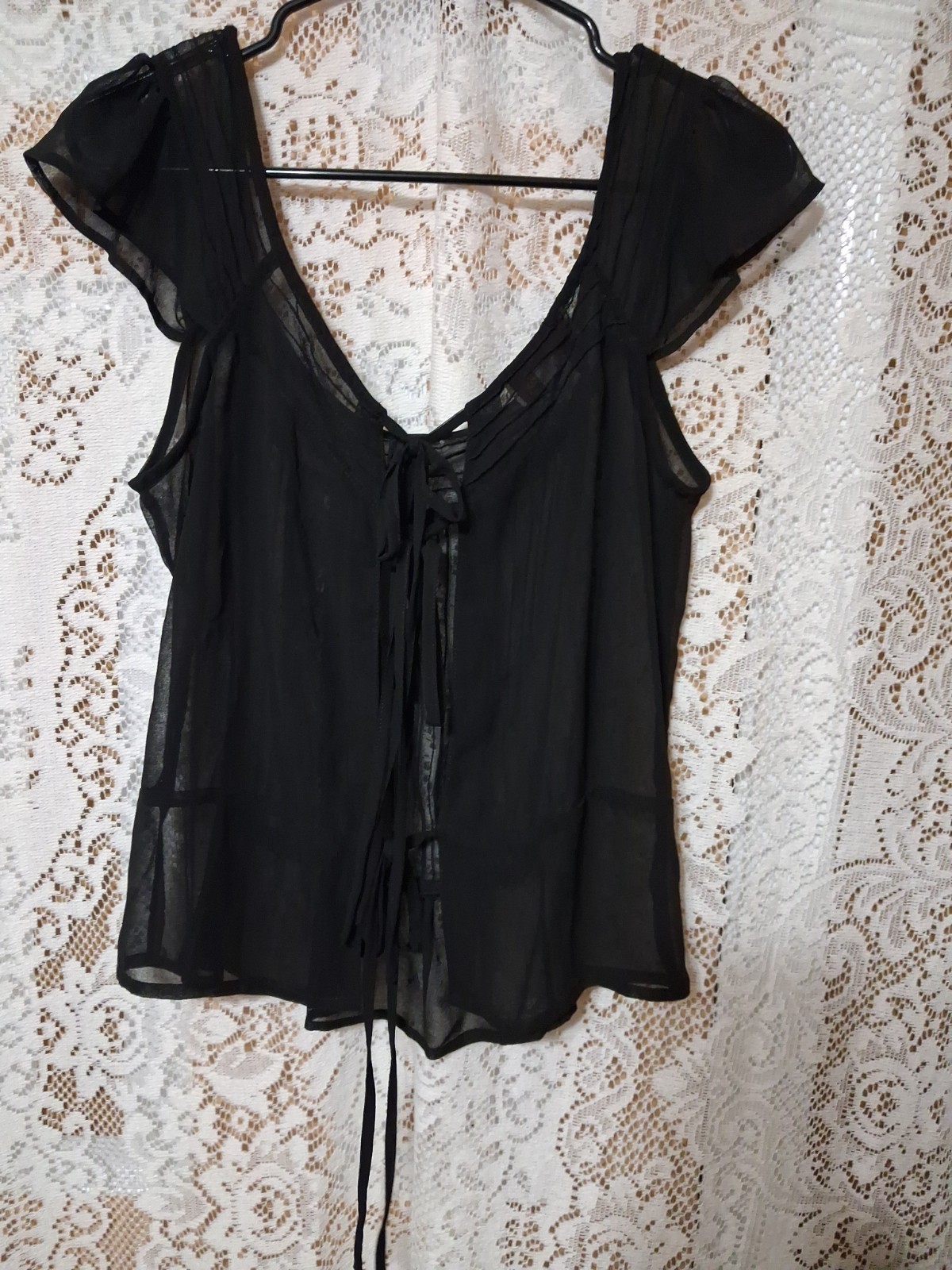1990’s Vintage Whimsygoth sheer open back blouse with back ties. Size Large.
