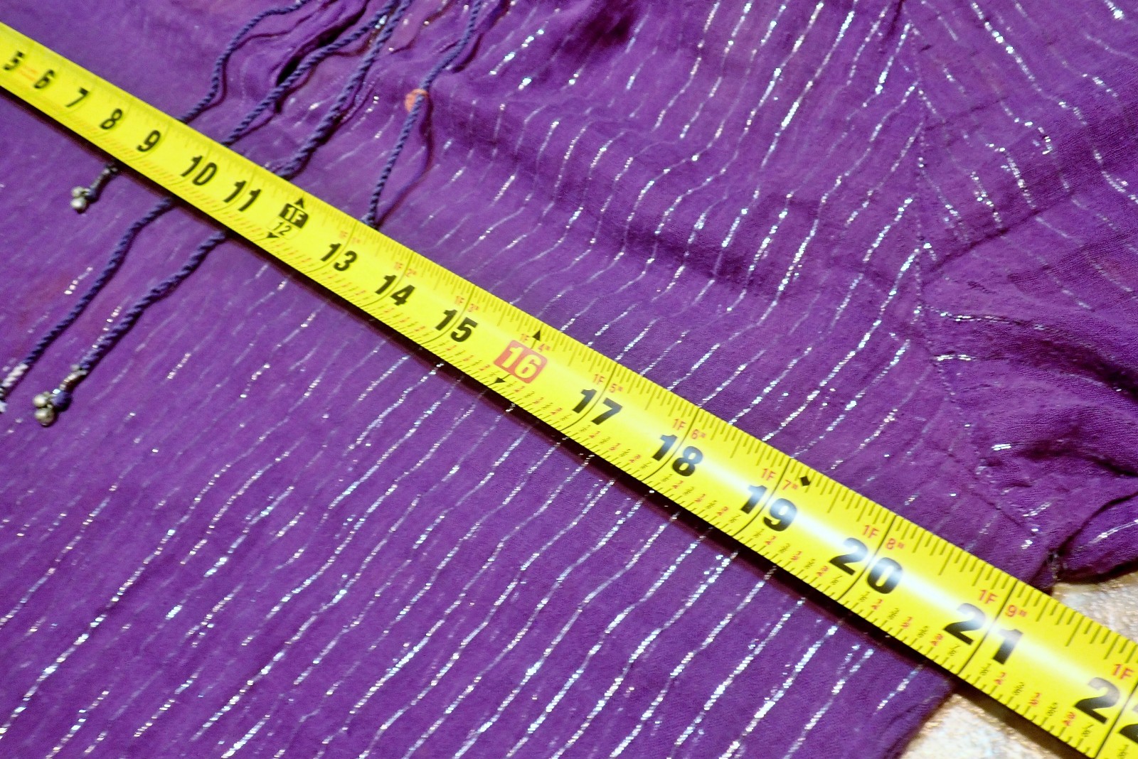 Vtg 70s Indian Cotton Gauze Blouse Purple Silver Metallic Lurex Boho Peasant Top