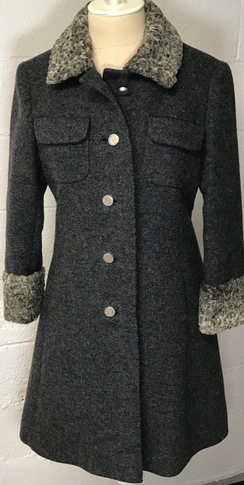 Vintage 1960 Wool And Curly Lamb Fur Coat Size XS Fully Lined, Union Made USA