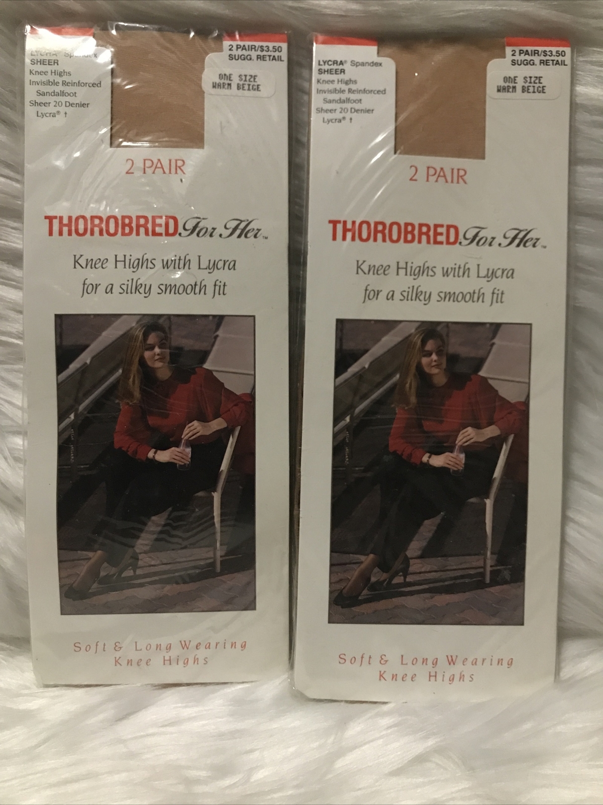 Vintage Thorobred For Her Warm Beige Nylon Knee Highs 4 Pairs New 20 Denier