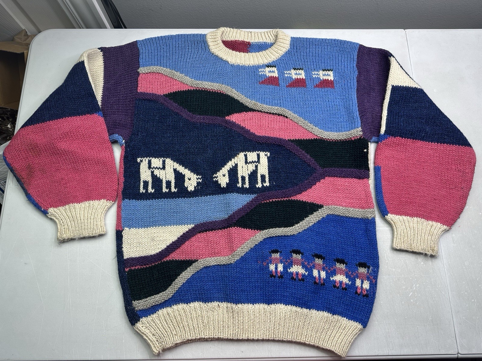 VTG Sweater Alpaca Wool Knit Cottagecore Color Geometric Tribal Folk Sweater XL