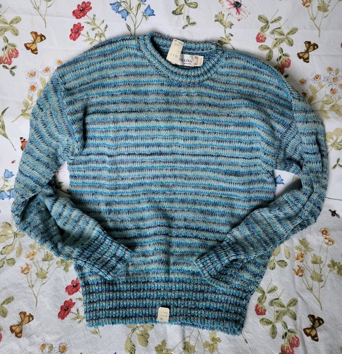 Vintage TEAL TRAINA New York Cotton Sweater Drop Shoulder NWT Blue Purple