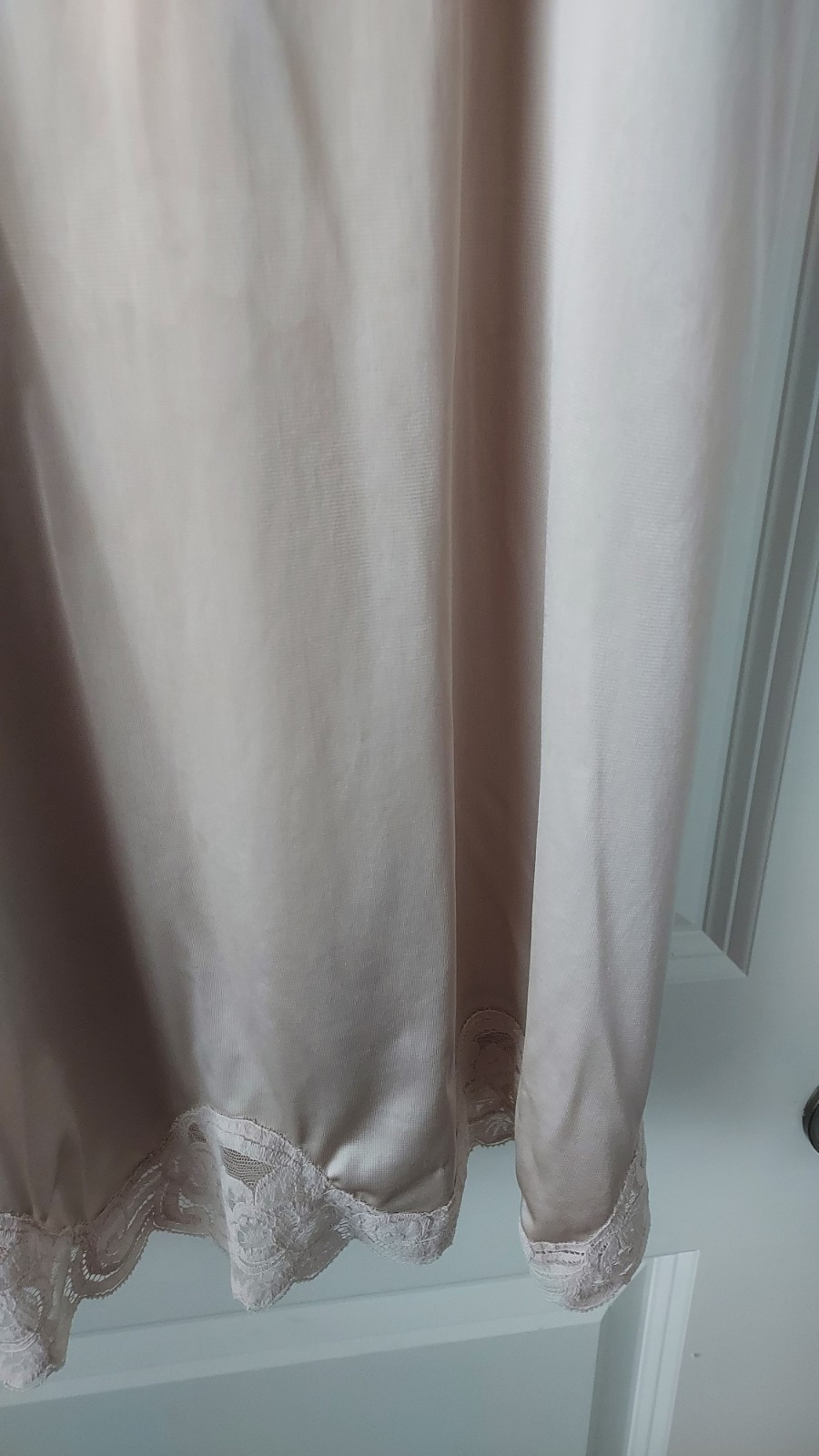 Vintage Slip Chemise Vanity Beige Ecru Nylon Antron III Lace Trim 36 Coquette