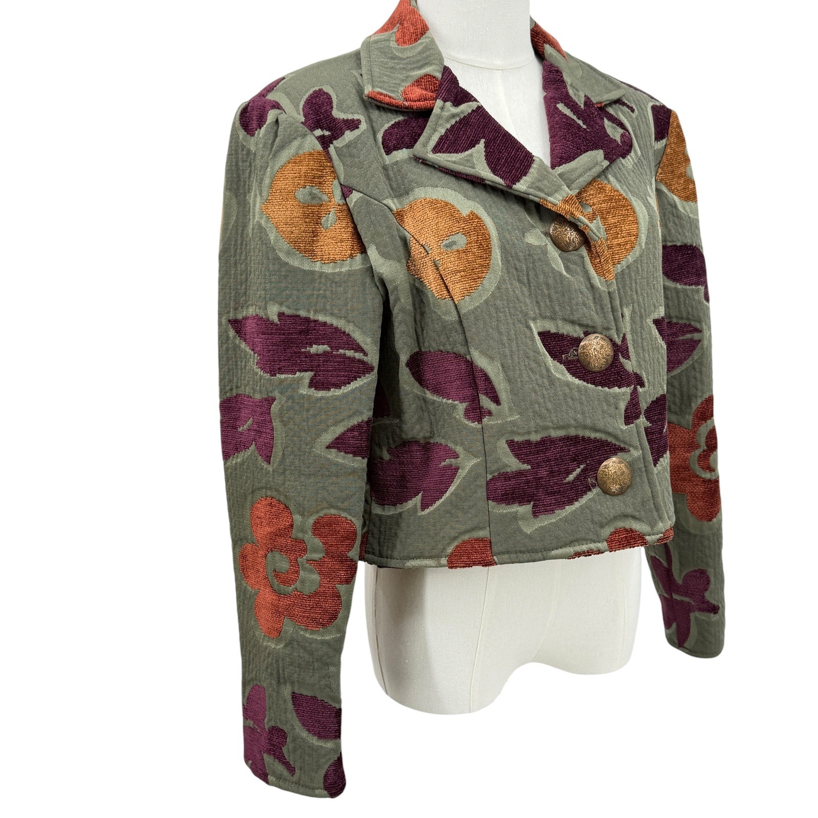 Painted Pony Women 90s Floral Tapestry Cropped Jacket Art Teacher Boho Small