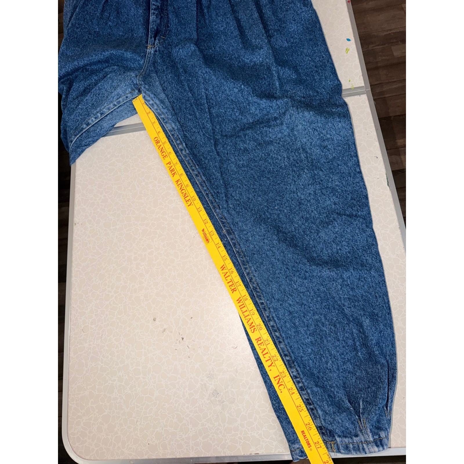 Vintage 90s Acid Wash Pleated Tapered Leg Jeans Blue Denim Plus Size 24W M USA