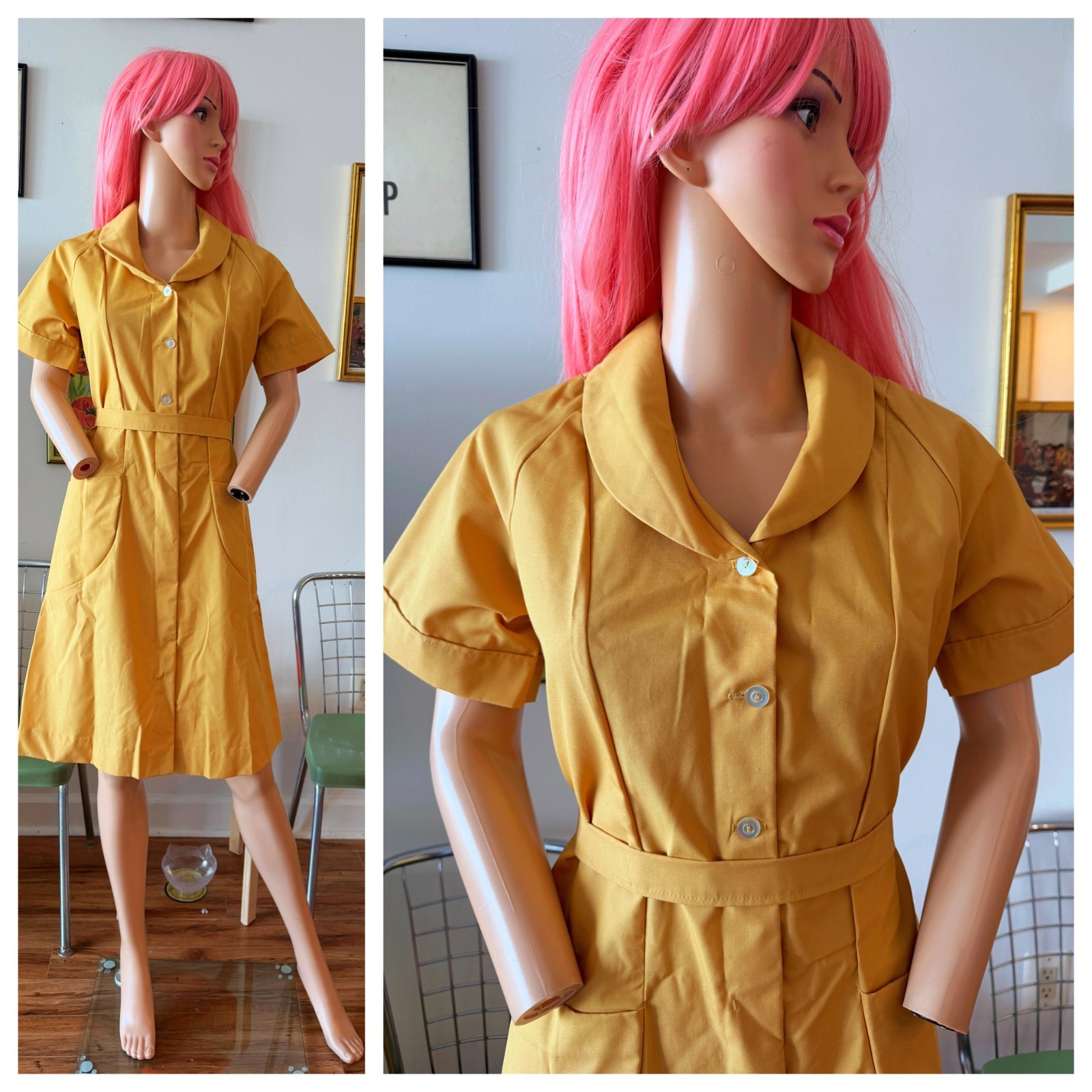 🌼 Vtg 60s Fashion Seal Uniform Mod Utility Workwear Utility Durable Dress M L