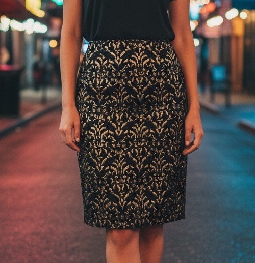 Vintage 1980s Jean Louis Scherrer Designer Skirt Women’s Small Black Gold Pencil