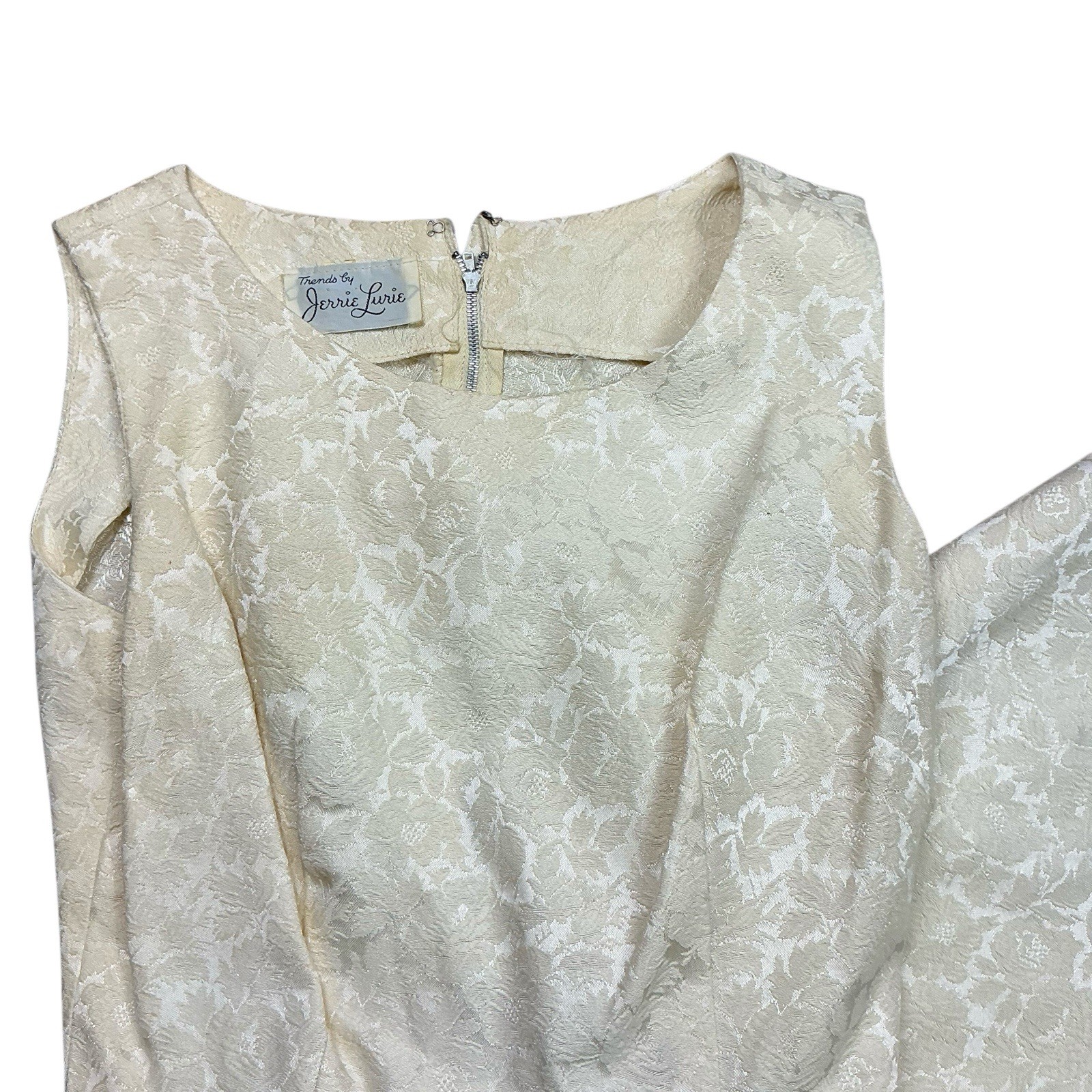 Vintage 1950s Jerry Lurie floral embossed ivory sleeveless dress with jacket
