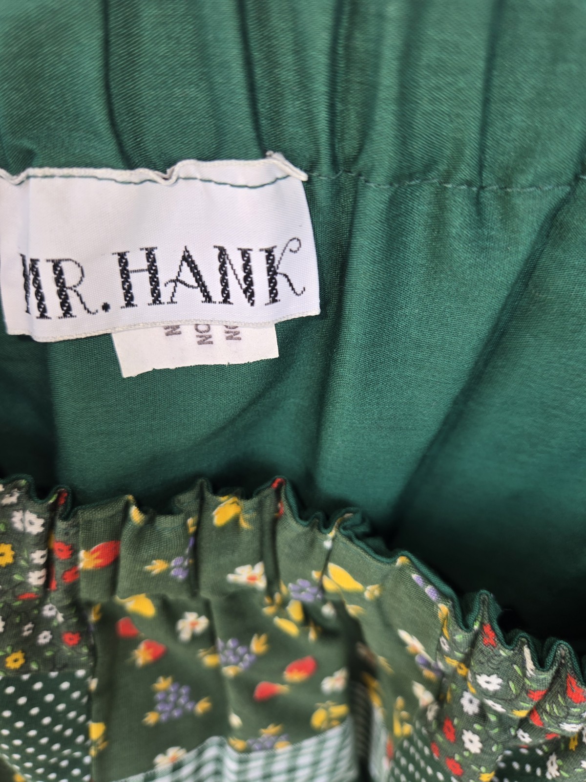 VINTAGE MR. HANK 70s Patchwork Maxi Skirt Green Plaid Fliwers Strawberries M