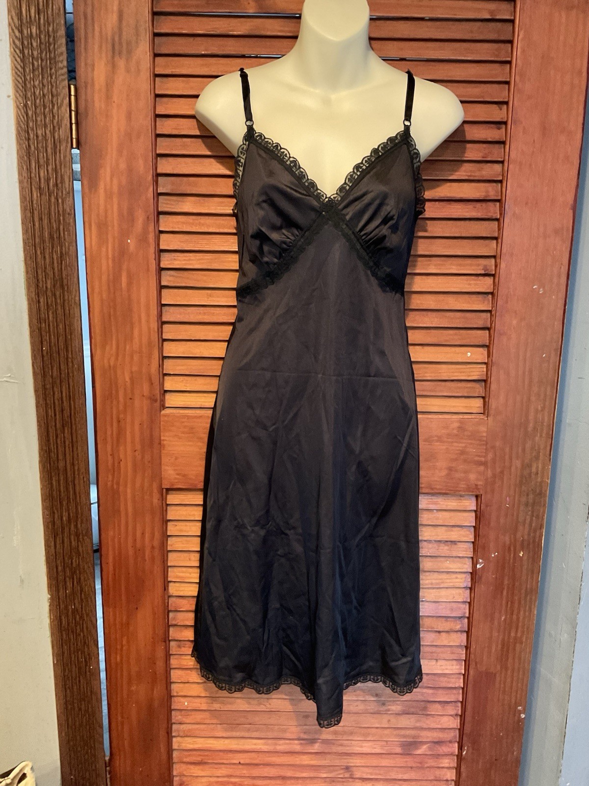 VTG 100% NYLON Full Slip Dress Classic Black Babydoll 34 Lingerie 60/70s Chemise