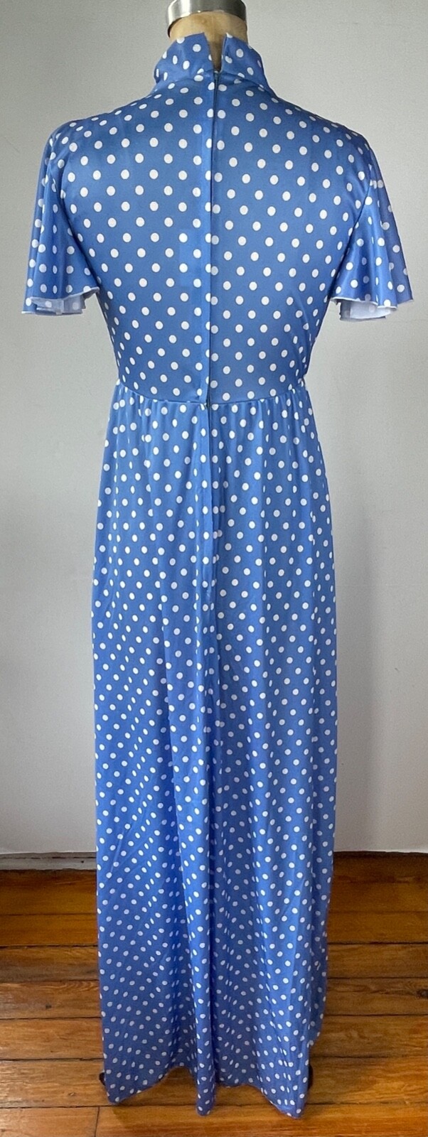 VTG 70’S HOUSE OF BIANCHI*BLUE WHITE POLKA DOT MAZI DRESS*10 FITS LIKE CURRENT S