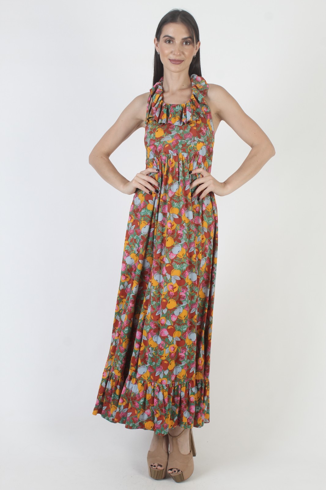 Vtg Climax by David Howard Halter Dress Prairie Hippie Floral Open Back Sundress