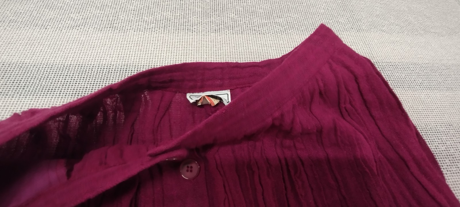 1970s Campus Casuals Pink Fuchsia Skirt Crinkle Cotton Buttons Below Knee Size M