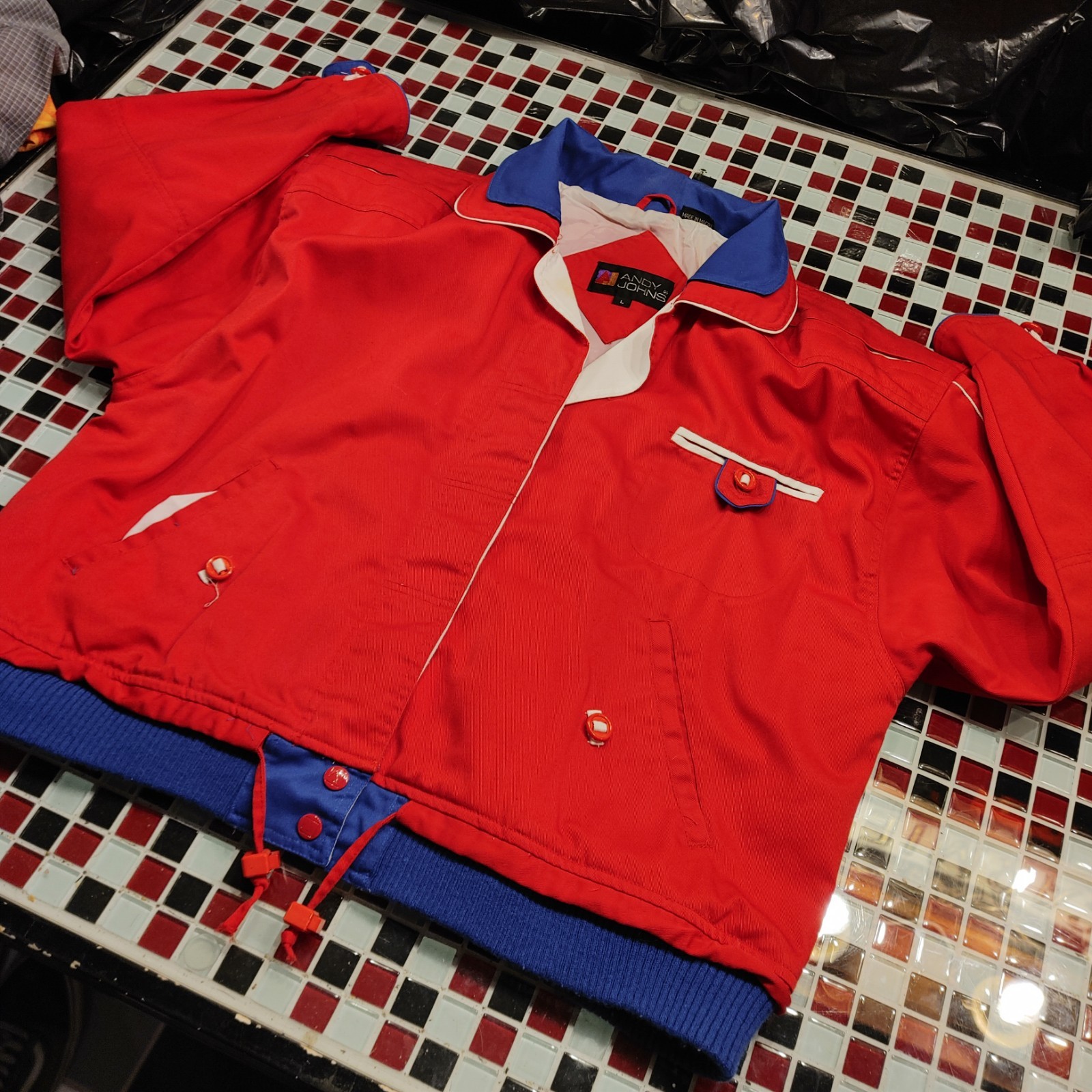 VTG Andy Johns Red Blue LARGE Womens Jacket Coat