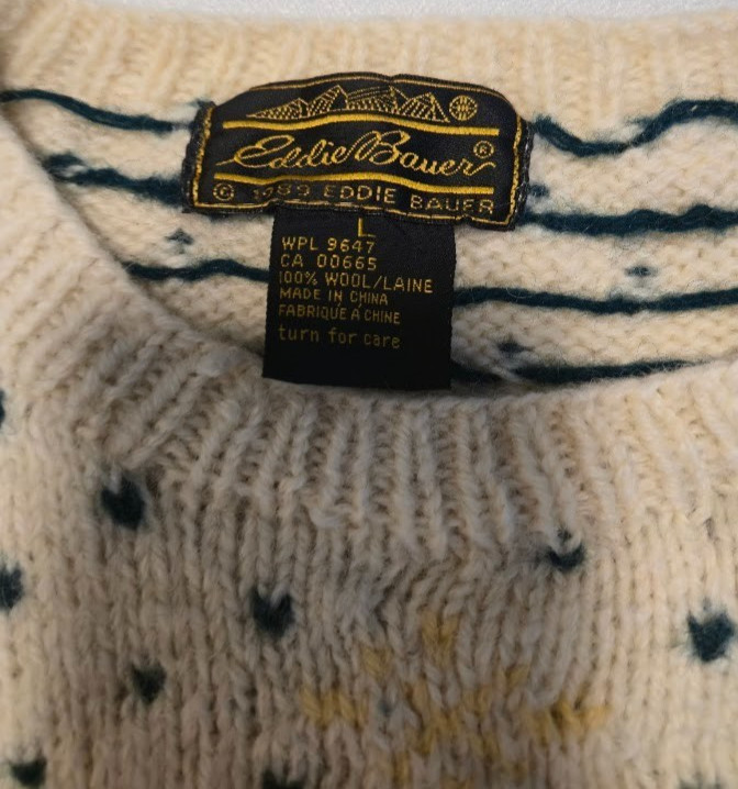 Vintage 1989 Eddie Bauer Christmas Tree Wool Sweater Farm Animal LARGE Holiday