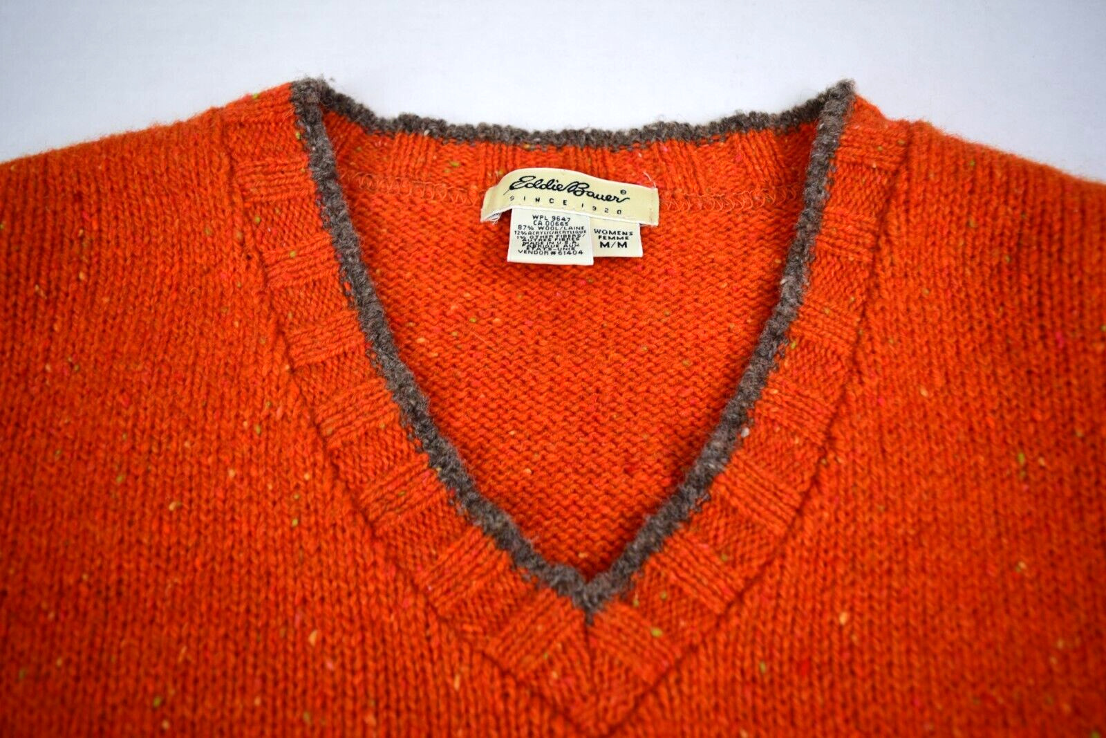 Vintage Sweater Size M 90s Eddie Bauer Orange Donegal Wool Mid Stripe Crew Neck
