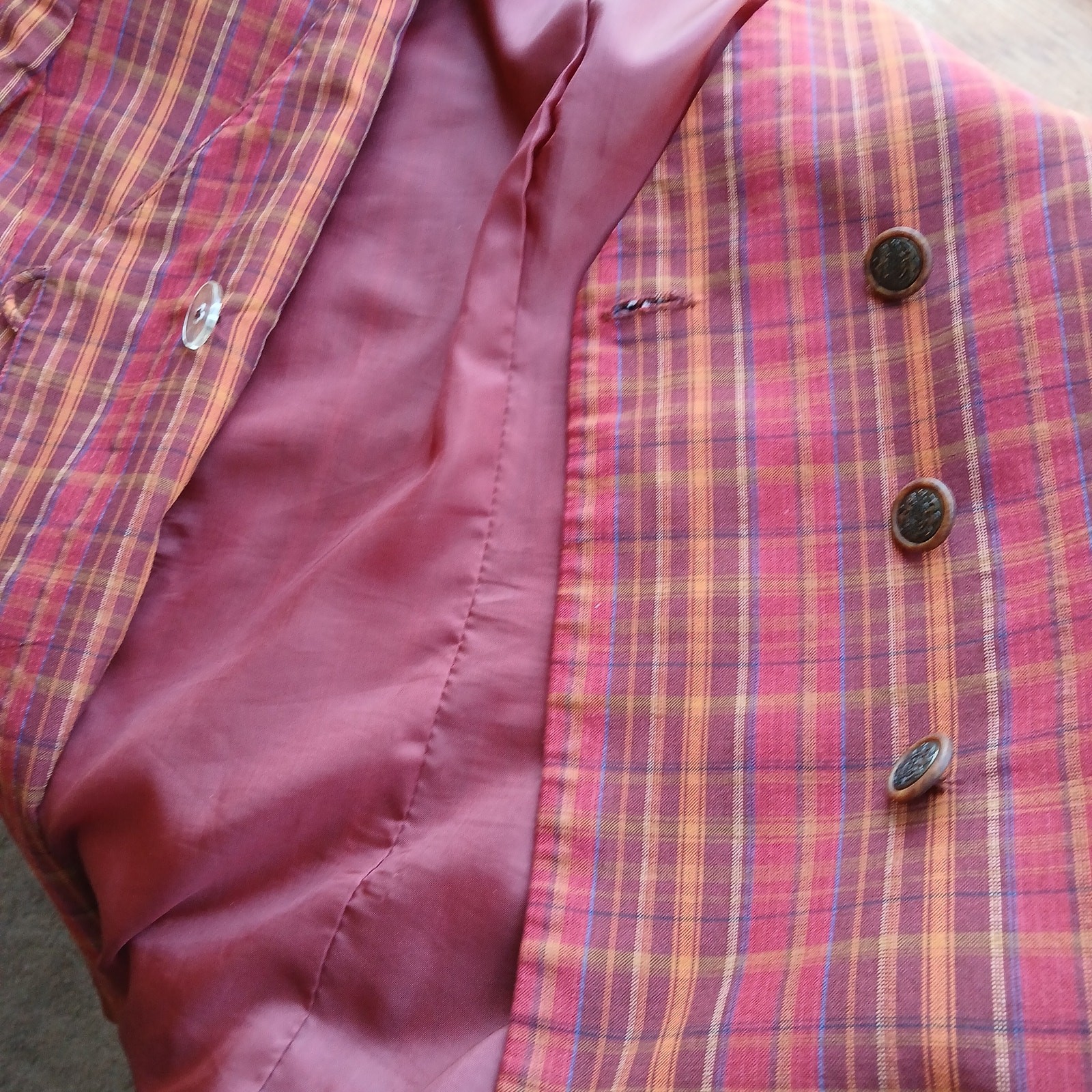 Jones Wear Petite VTG Plaid Orange Red Blazer size 8P professional office attire