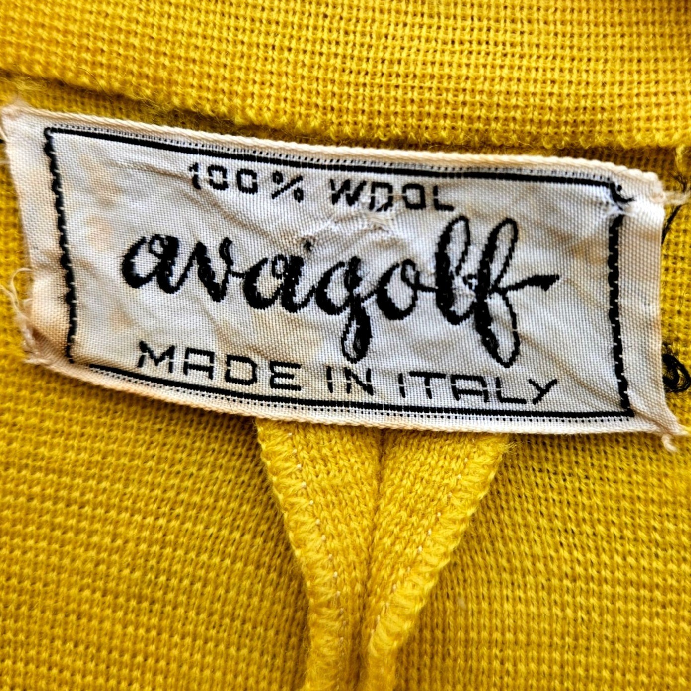 Mod Italian Designer Avagolf Yellow Wool Doubleknit Dress 60s 70s Moth Holes