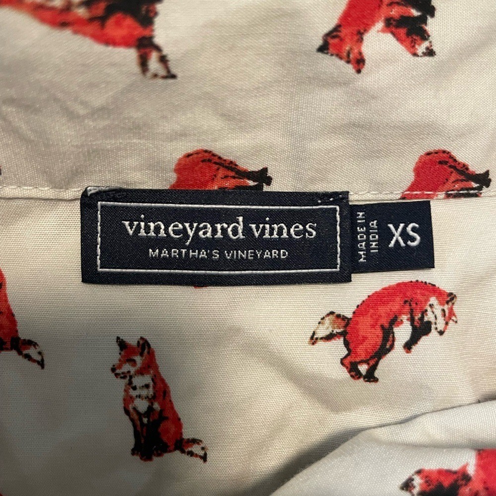 Vineyard Vines Fox Print Tie Neck Blouse XS Coastal Prep Old Money Preppy NWOT