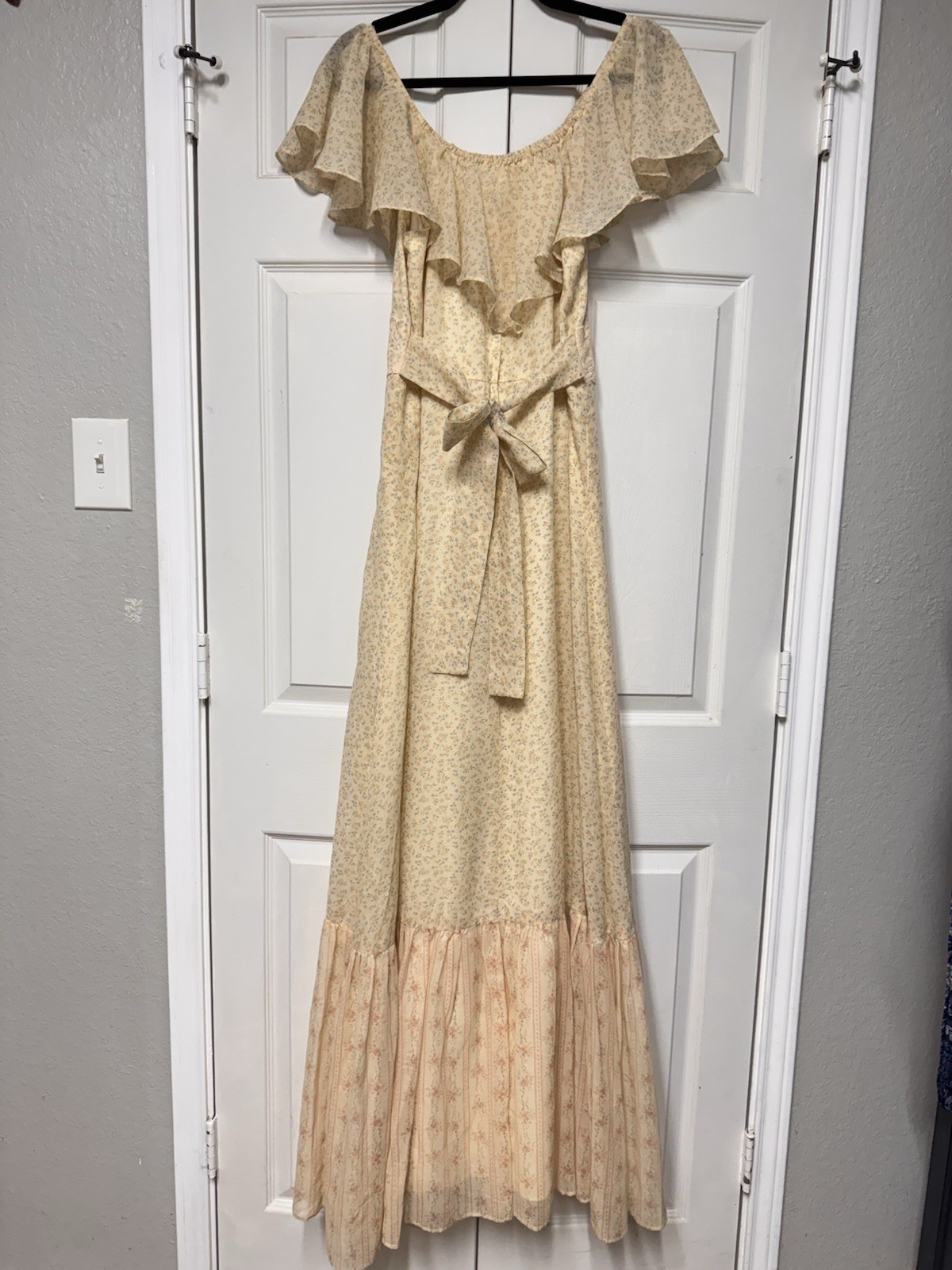 Rare Vtg 70’s Floral Lace Peasant Boho Ruffle Dress – Zum Zum Measures Sz 6 (M)