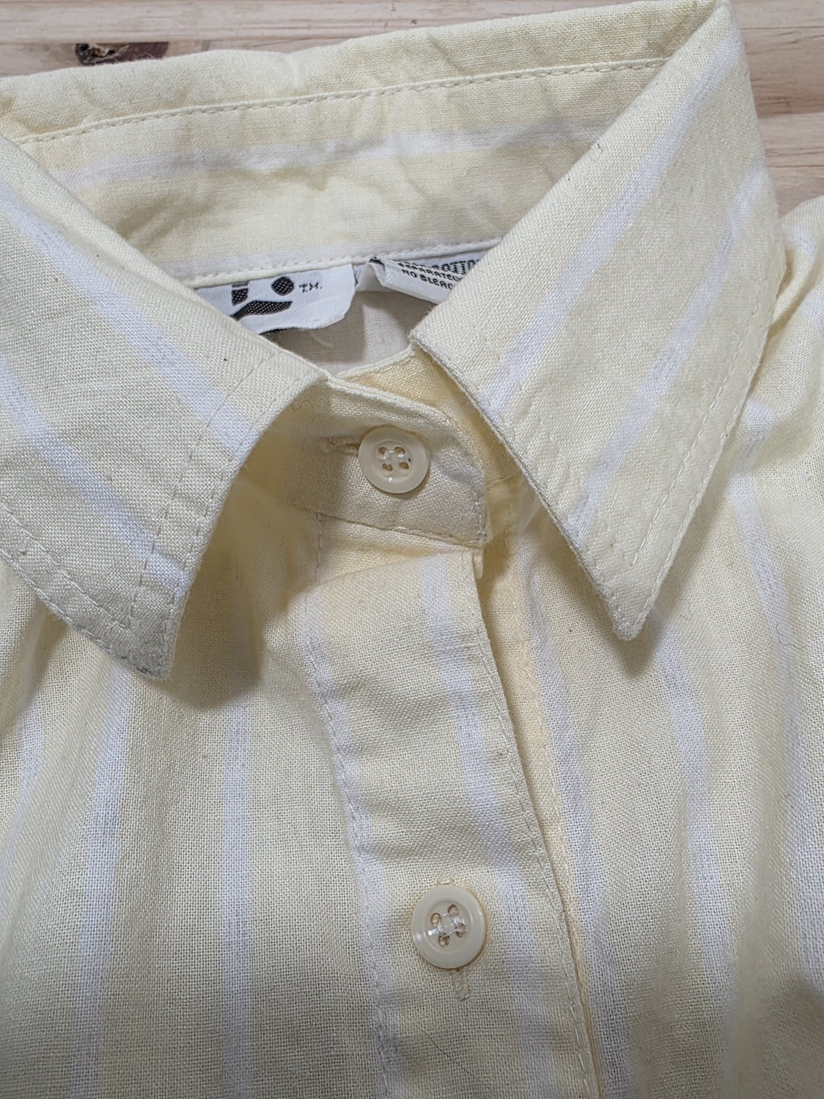 VTG 80s Ilio Striped Yellow White Button Up Shirt Roll Tab Sleeve Size S