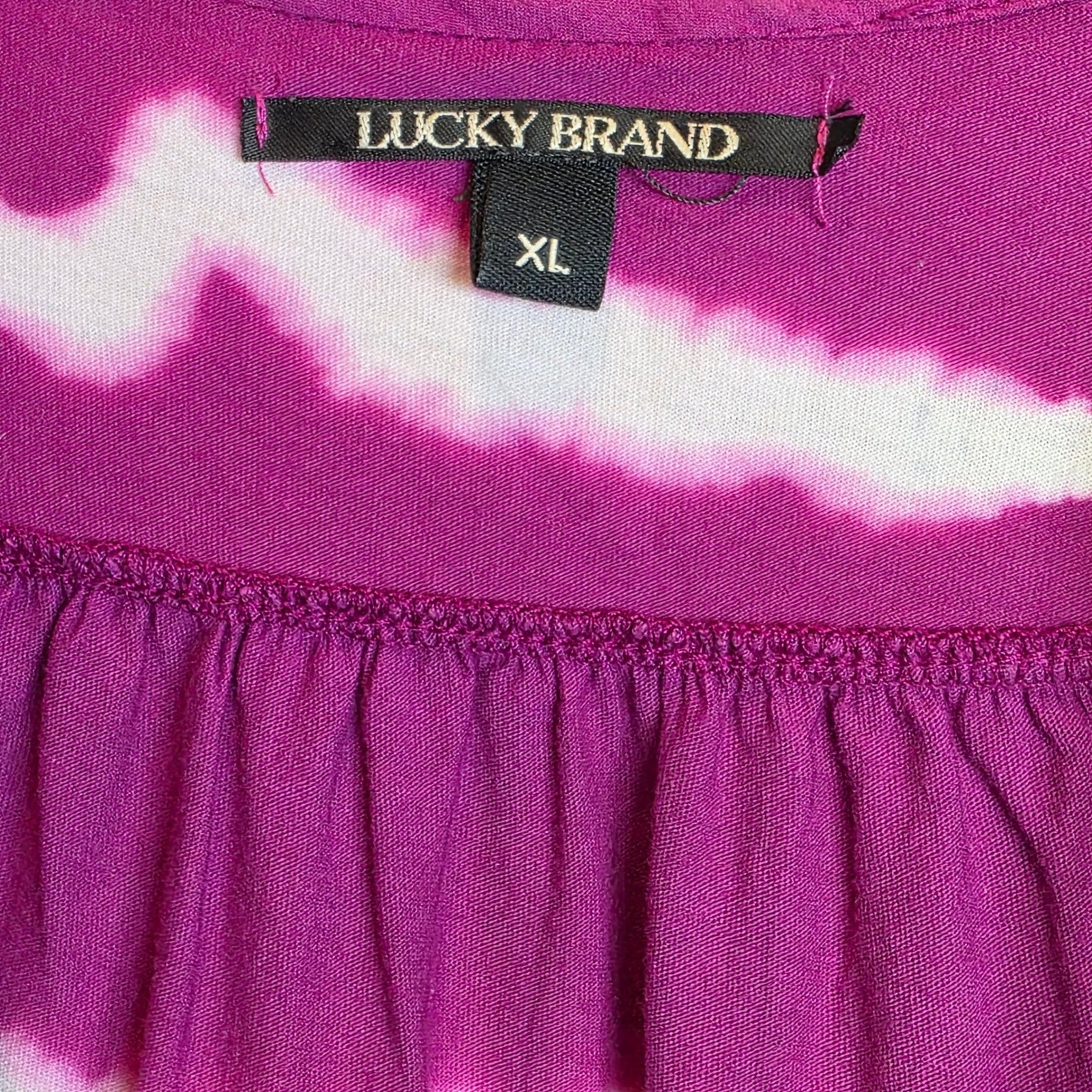 VTG Lucky Brand Tunic Top Tie-Dye Knit Womens XL Purple Magenta Peasant