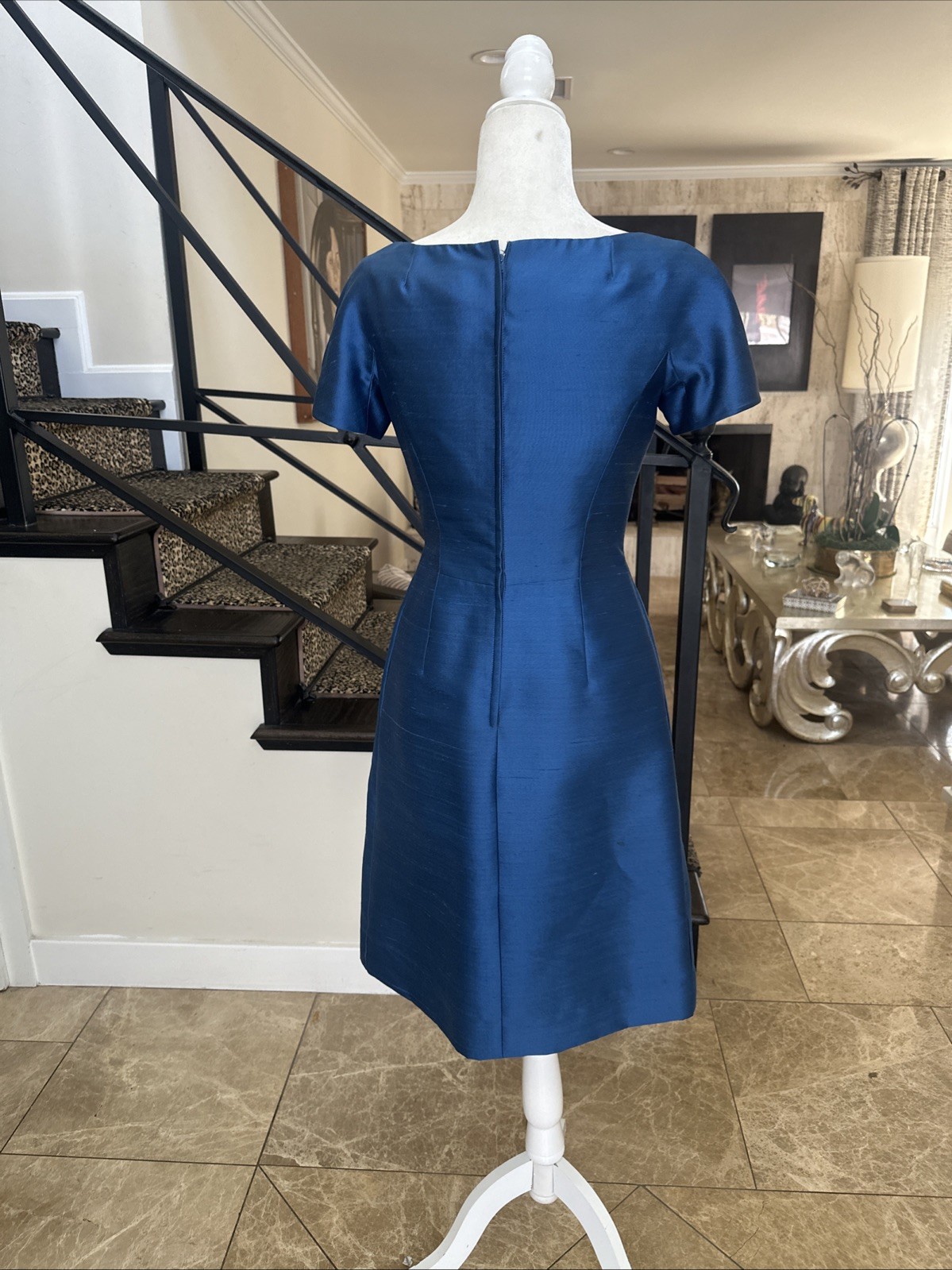 Hannah Troy VTG 50s Marine Blue Stiff Raw Silk Cocktail Dress Short Jacket S