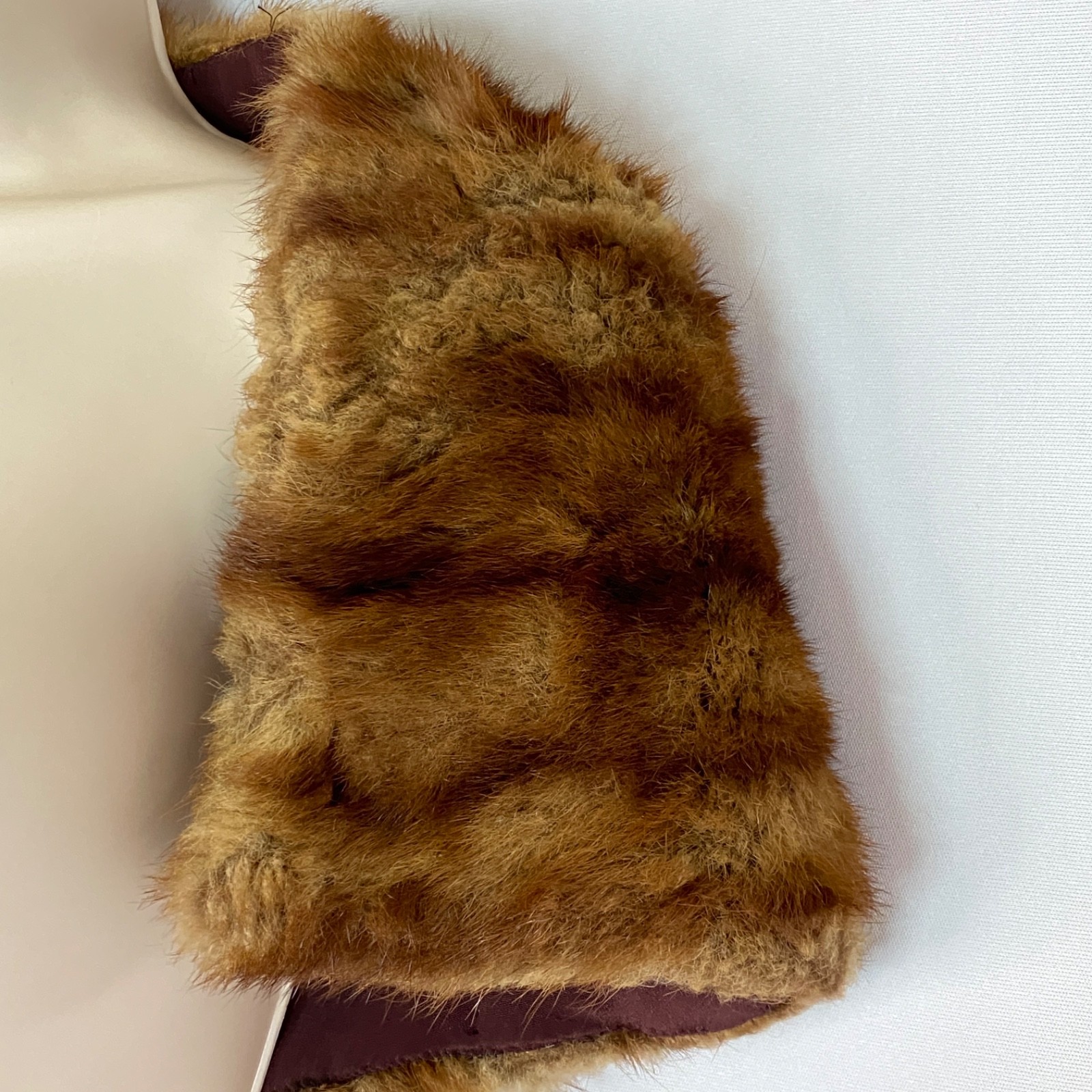 Vintage 1900s brown genuine fur stole wrap stripe capelet mink face head shrug