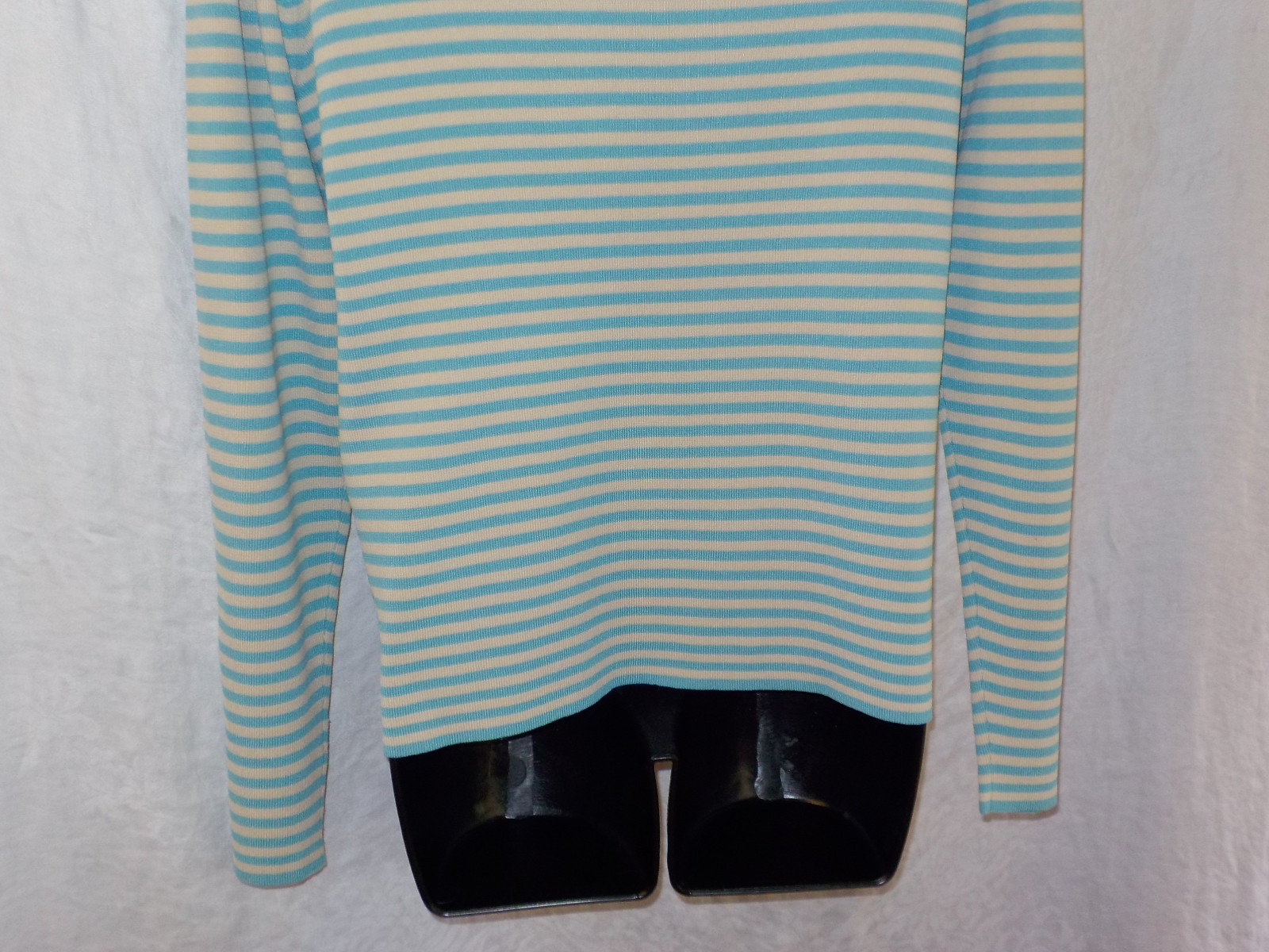 Vintage Pursuits ltd. Knit Top Size L NWT Blue Stripe Rayon Blend Long Sleeves