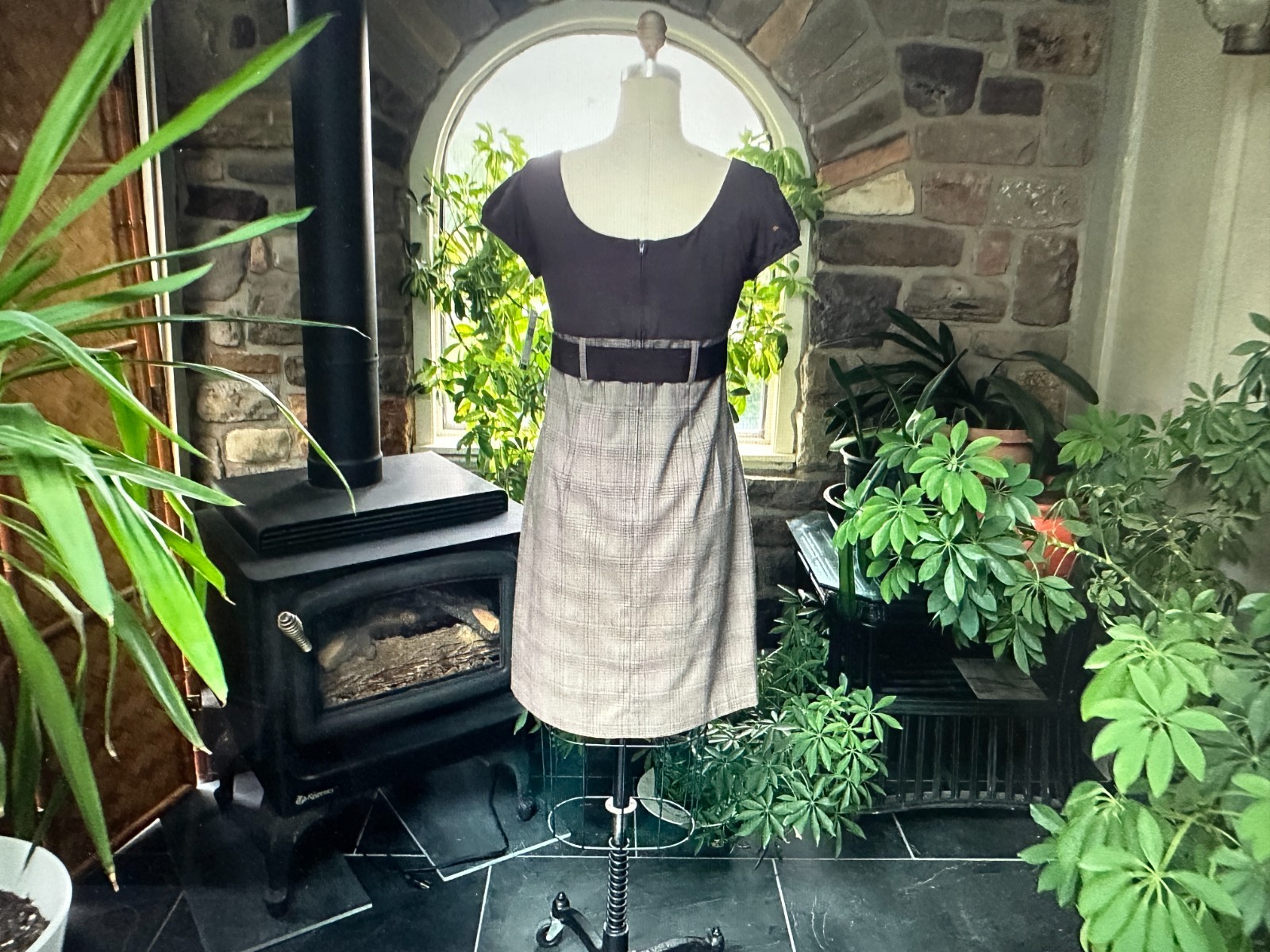 Vintage 1990s Brown Plaid Belted Dress IZ Byer California Deadstock